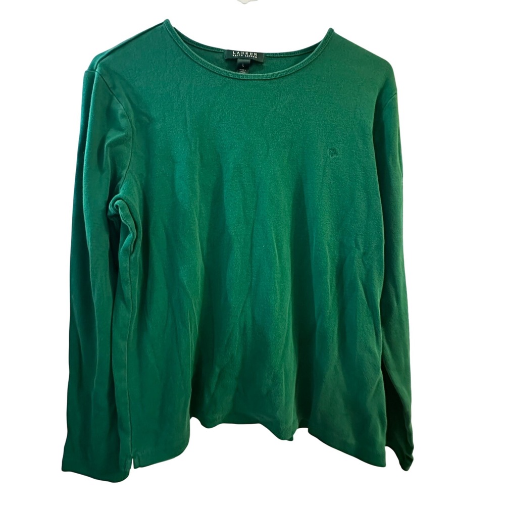 Lauren Ralph Lauren‎ Green Long Sleeve Crew Neck Cotton Top Size Large
